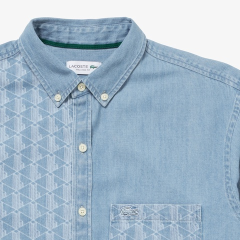 【1枚買うともう1枚プレゼント】LACOSTE 2023新作 アシンメトリーデニムシャツ