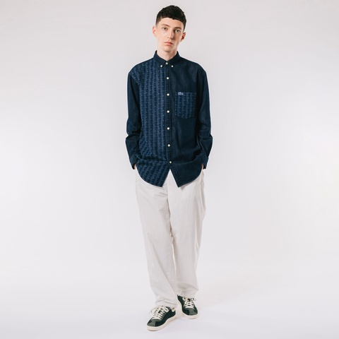 【1枚買うともう1枚プレゼント】LACOSTE 2023新作 アシンメトリーデニムシャツ