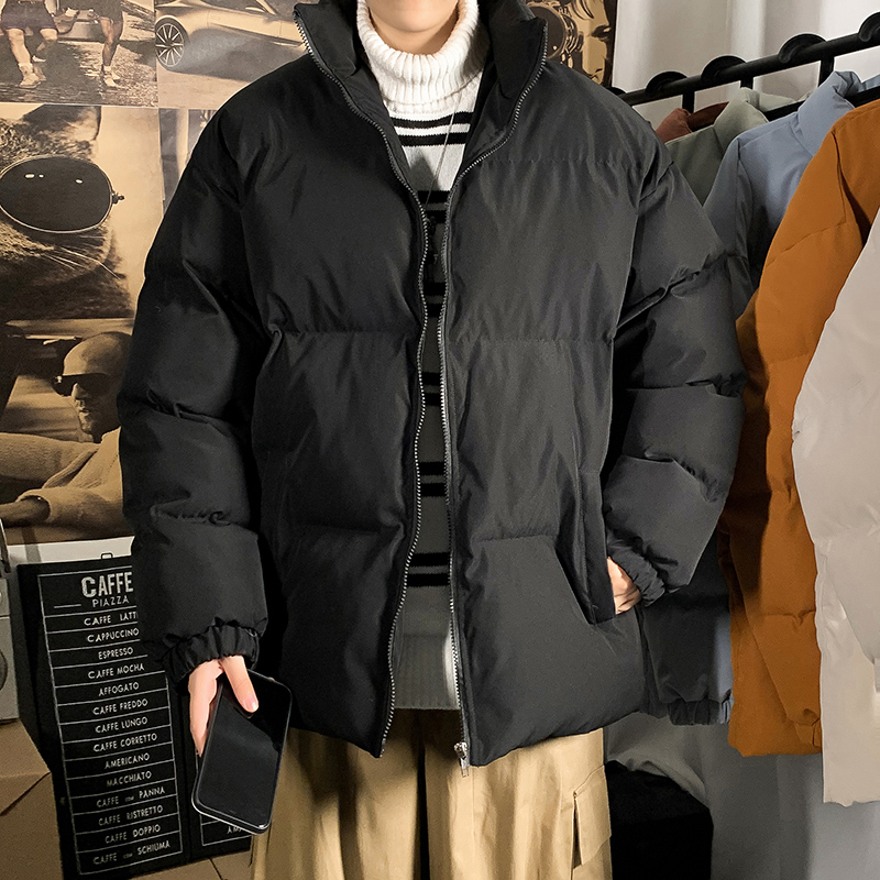 新作秋冬無地コットンコート大きいサイズゆったりカップル風厚手スタンドカラーコート